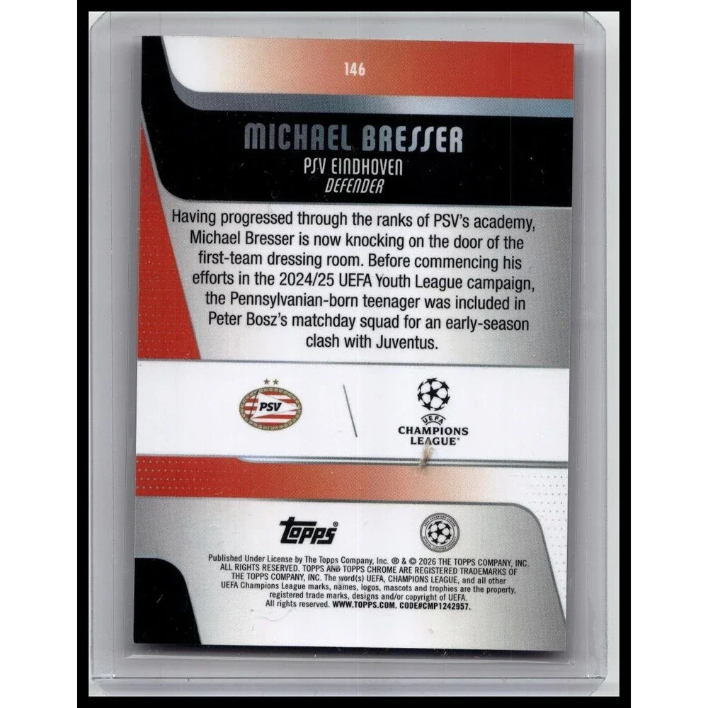 2025-26 Topps Chrome UEFA Michael Bresser #146 PSV Prism Refractor Rookie